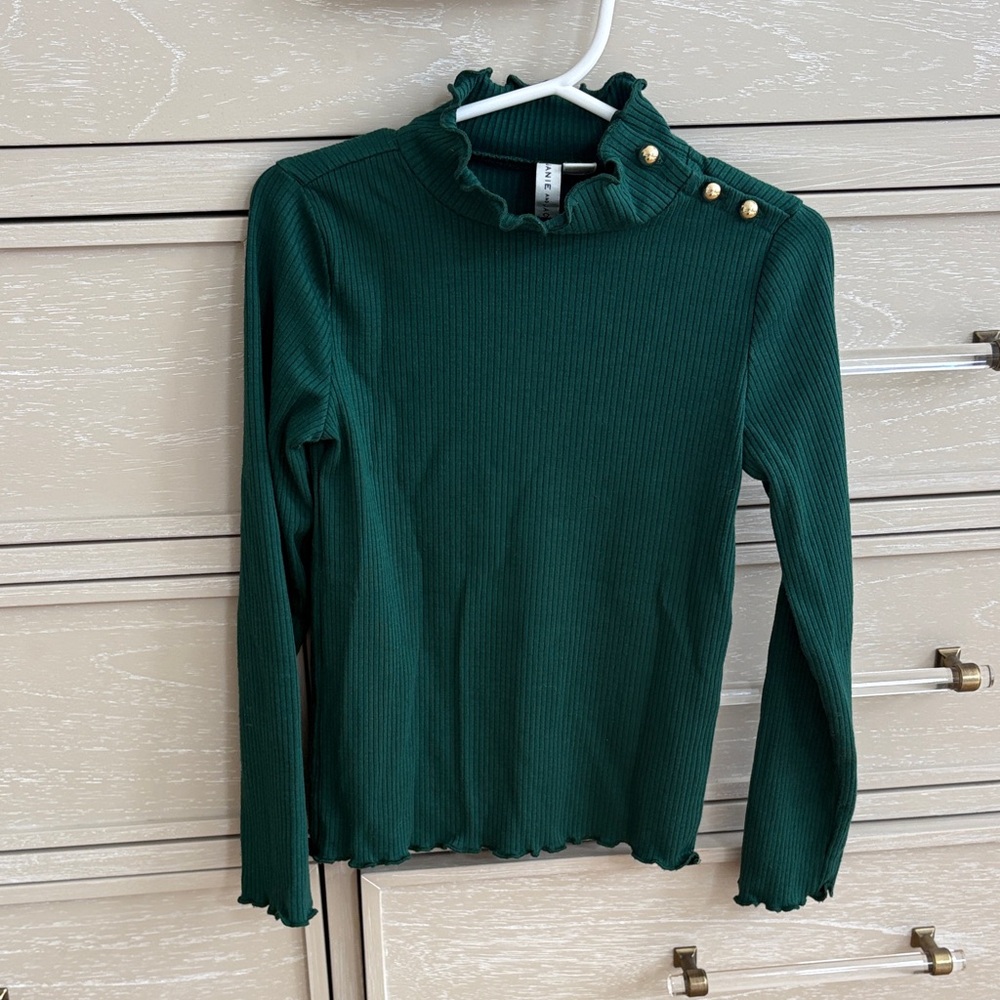 Janie & Jack Green Ribbed Long Sleeve Top